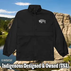 Bison Embroidered PETA VEGAN Windbreaker Jacket  - Honoring First Nations, Inuit, Native American Indigenous Cultures