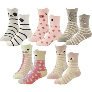 KF5-SOC15  Kids Toddler Big Little Girls Fashion Cotton Crew Cute Socks -5 Pairs