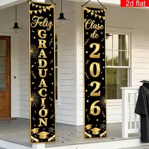 2 Piece Graduation Banner Set, Spanish Language 2026 Happy Graduation Sign, Background Frame, Graduation Decoration, Grad Party Decorations, Yard Sign Banner, Polyester Material