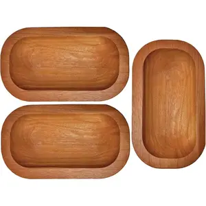 3 Pack 9.7in 20oz Rustic Wooden Dough Bowls Lightweight Empty Decorative Candle Holder Bowl for Candle Making Wicks Included