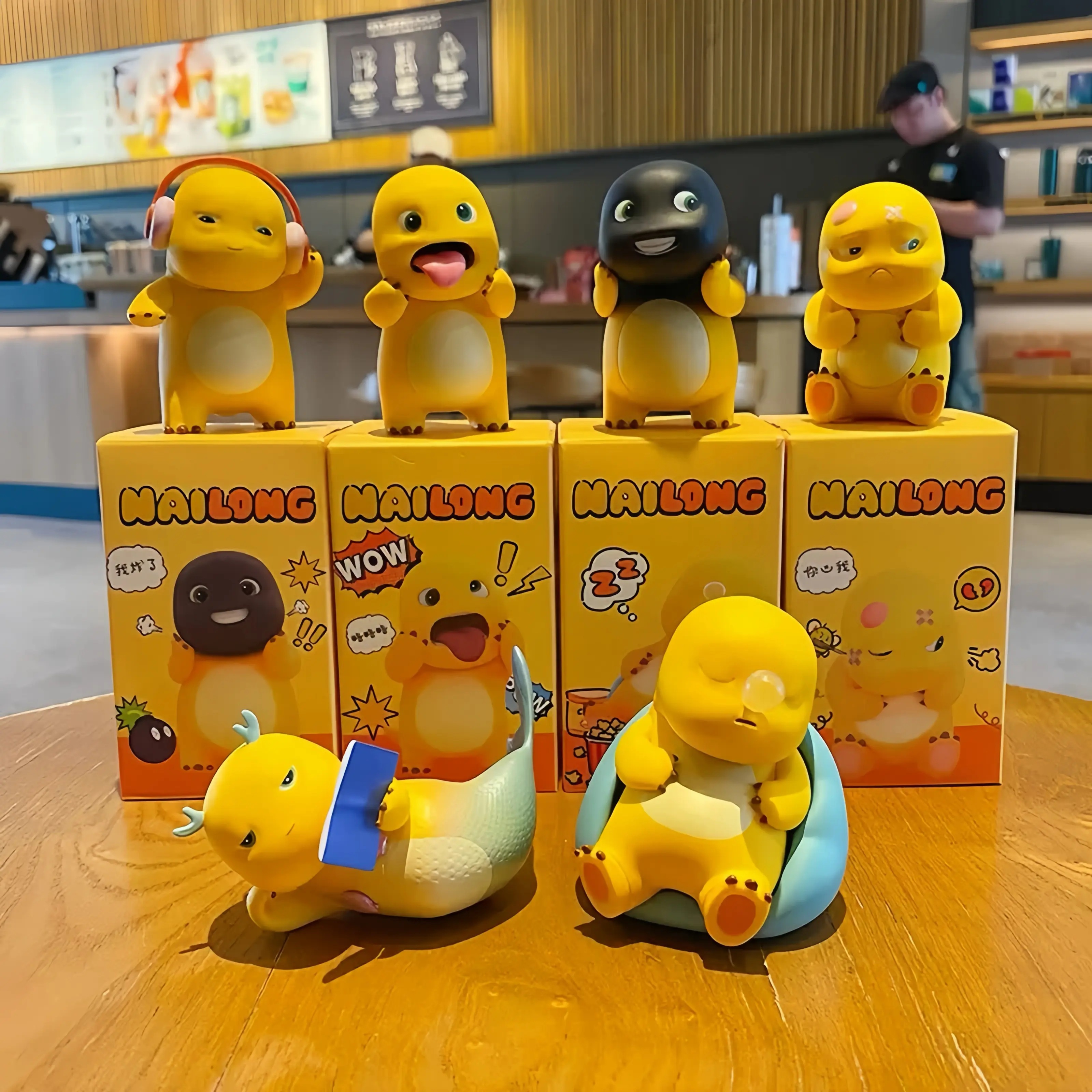 Cute Yellow Dinosaur Collectible Figures - Glowing Mini Cartoon Dragon Toys, Complete Set, Stress-Relieving Desk Decor, Anime Fans Gift, Children's Holiday Present, Office Handheld Accessory