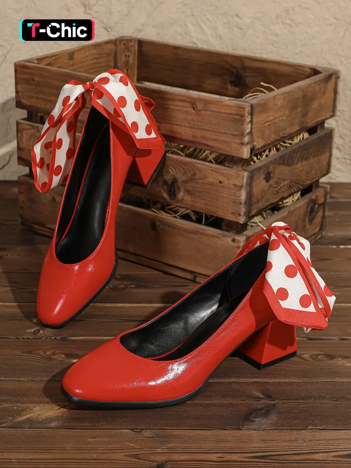 Women's Vintage PU Leather Mary Jane Shoes, Polka Dot Bow Design ...