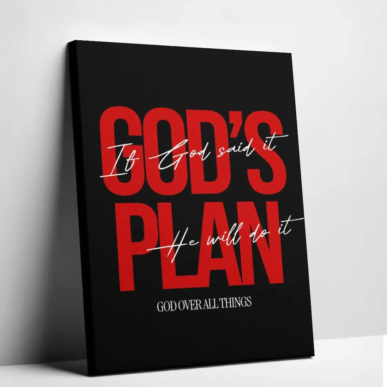 God's Plan If God Said It He Will Do It Canvas Wall Art Christian Faith Scripture Quote Poster Modern Black Red Typography Spiritual Canvas Artwork Print Living Room Bedroom Office Interior Home Wall Decor