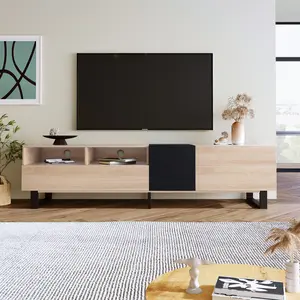 80 Inch TV Stand with Double Storage & Drawers, Modern Media Console Table for Living Room, Entertainment Center for 70-90 Inch TVs, Rustic Brown