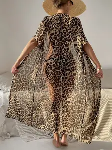 Leopard Chiffon Kimono - Detachable Belt Beach Cover-Up - Lightweight Summer Cardigan