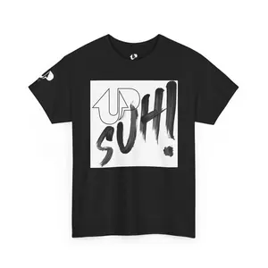 UPSUH! graphic tee | bold brush script logo, square back print