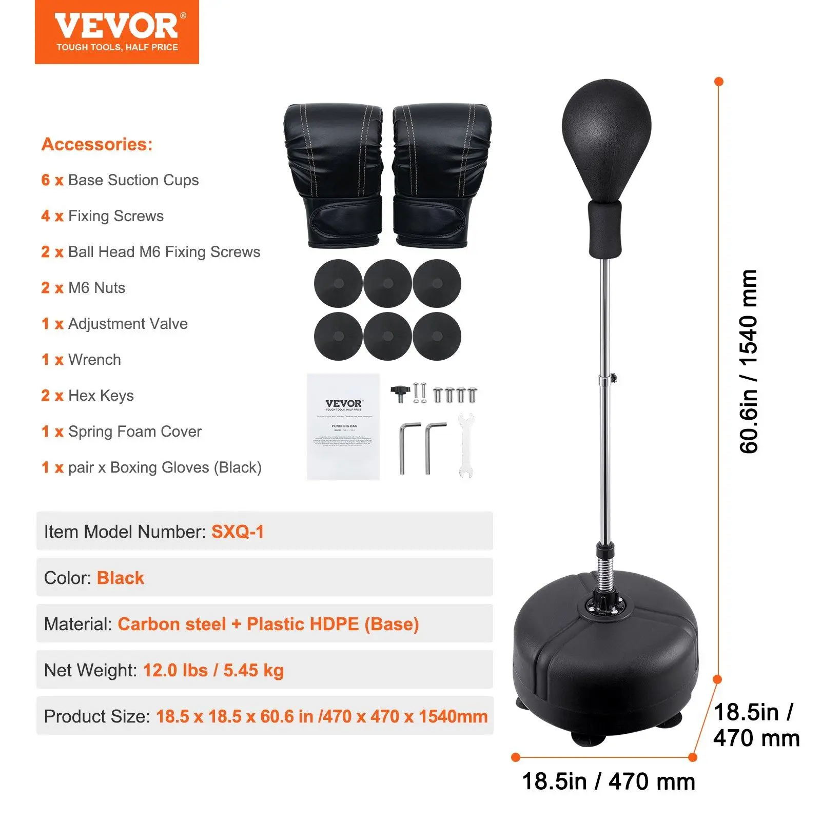 Freestanding - Base with 6 Suciton Cups - Black