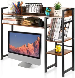 Trycooling Desktop Bookshelf Desk Top Organizer Shelf 2-Tier Adjustable Rustic Wood Desktop Hutch Bookcase Display Rack Book Storage Organizer Shelf for Computer Desk Dorm Room Office Home