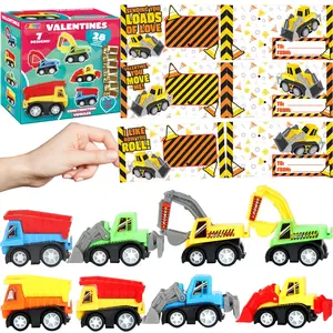 28Pcs Mini Construction Vehicle Toy with Kids Valentines Cards for Classroom Exchange 2025 Valentine Exchange Cards Springtok