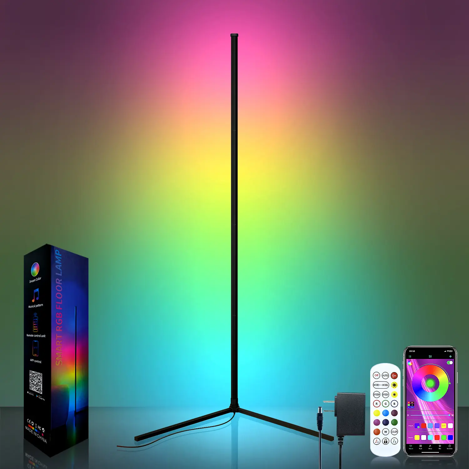 KEXU Smart LED Corner Floor Lamp - 16M RGB Dimmable Multifunction LED Light with Music Sync, Remote & APP Control, Timer, House Decor for Bedroom, Gaming Setup Accessories, Floor Lamps and Torchieres