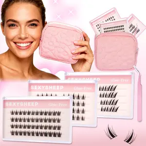 Self-Adhesive Lash Clusters, Natural looking Eyelash Extensions Thin & Invisible Band DIY Individual False Eyelashes Newbie's Five-Second Series Wispy Lash Tray for Self-application, Manga Lashes，Mixed Length