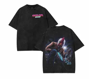 Hotline Miami 1989 Washed T-Shirt, Hoodie, Neon Killer Video Games, Horror Vintage Shirt, Game Fan, Streetwear Tops Black Fabric Menswear