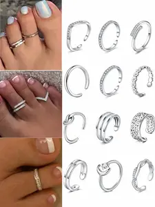 Adjustable Toe Ring Set, Stainless Steel, Bend-Open Design, Flower Cz Toe, Finger, and Ankle Rings, Summer Beach Foot Jewelry for Women and Men