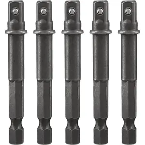 Square Socket Bit Adapter, 5 count 1/4 Hex Impact Socket Extension Socket Driver Bits Set Impact Socket Adapter for Automotive DIY Drills(1/4 Hex Shank, )