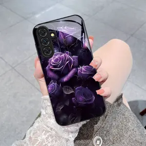 Purple Rose Starry Sky Print Phone Case with Lens Protection for Samsung Galaxy S26 S25 S24 S23 S22Pro S21 S20 Fe Plus Ultra Pro A56 A55 A54 A53 A52 A51 A36 A35 A34 A32 A26 A25 A24 A23 A16 A15 A14 A06 A05 A03s/Anti-Drop Tempered Glass Protective Case