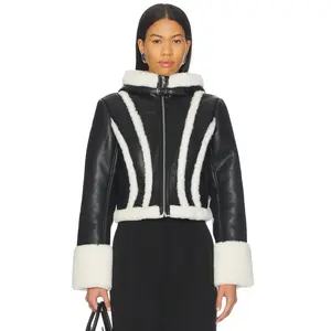 fleur du mal Leather & Fur Collar Jacket in Black