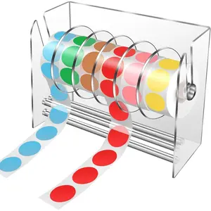 Adjustable 6 Disks Acrylic Label Dispenser Sticker Roll Holder Organizer Label Stand for Office and Home