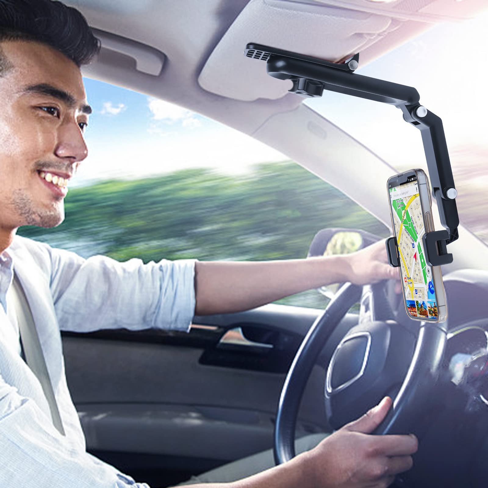 2026 Good Quality New 1080° Multi-function Sun Visor Universal 360 Degree Rotating Phone Holder Suitable for Any Scene Car Holder -Rotatable and Retractable