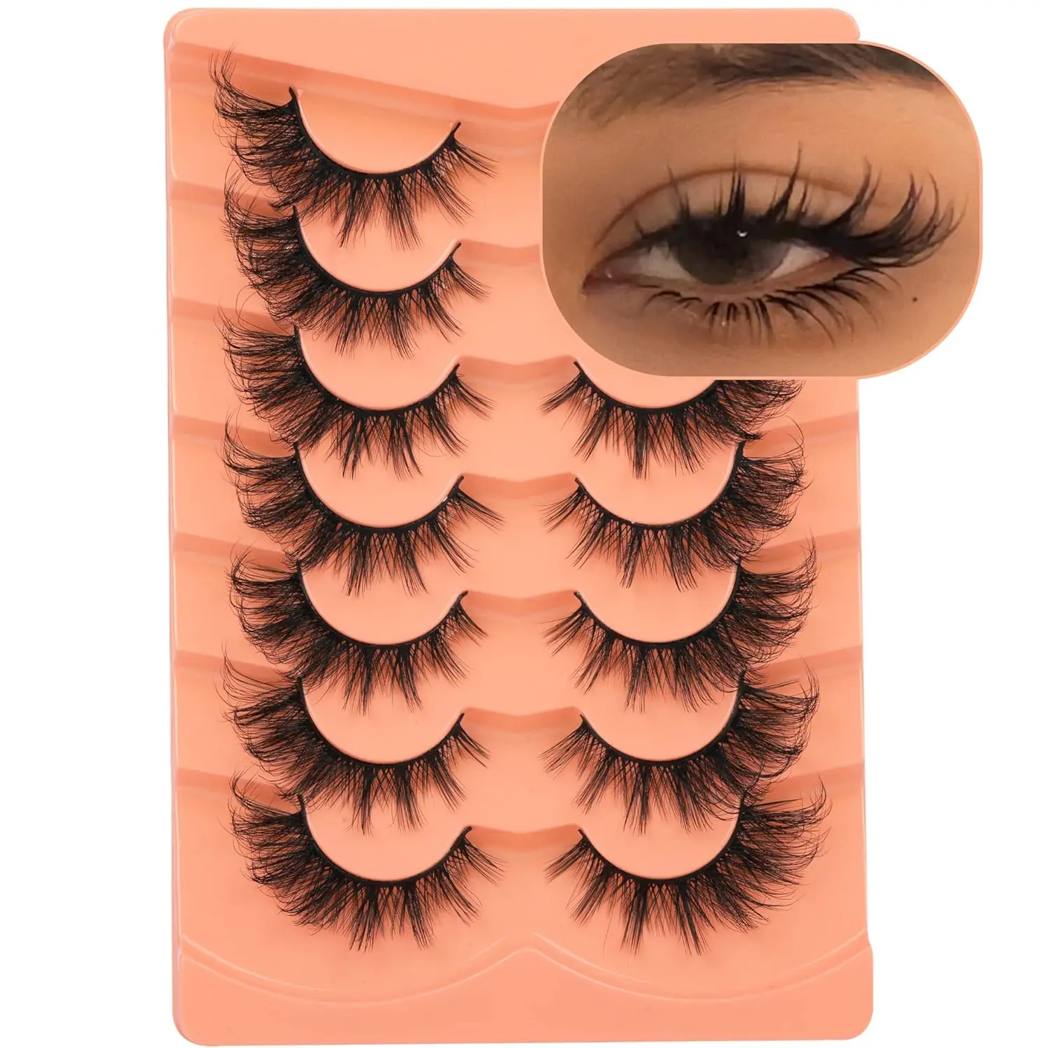 False Eyelashes Cat Eye Lashes Natural Fluffy Eyelashes Wispy Strip Lashes Mink Volume Fake Eyelashes 7 Pairs Natural Lashes Cat Eye ALICROWN