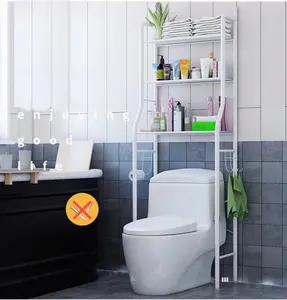 3-Shelf Over Toilet Bathroom Rack Holder for Bath Essentials, Plants, Books - White Organiser Plastic