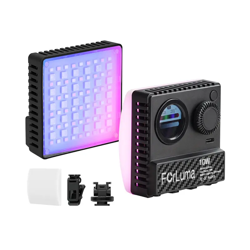 ForLuma 10W Photograph Light, Selfie & Vlog Light, 3D Printing Display, Ambient Light, 360° Full Color RGB, 2600mAh Rechargeable, CRI 95+, with Screen Display, Phone Clamp, Cold Shoe, Magnetic Diffuser