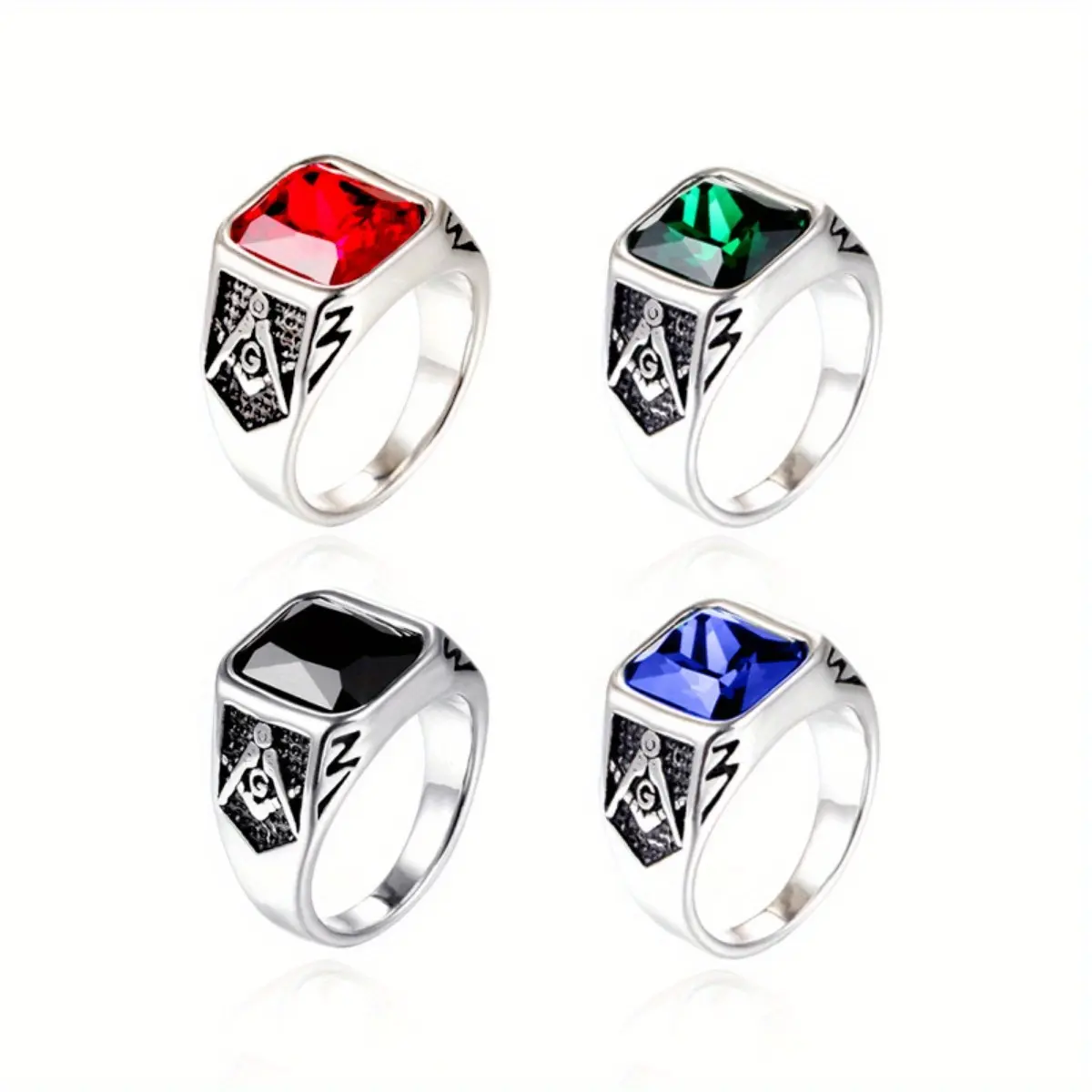 Men's Durable Steel Punk AG Pattern Prong Ring, Inlaid with Artificial Zircon, Prism Cube Design, Elegant Everyday Light Luxury Fashion Ring for Daily Wear & Festivals, Artificial Zircon Rings, Elegant Everyday Ring