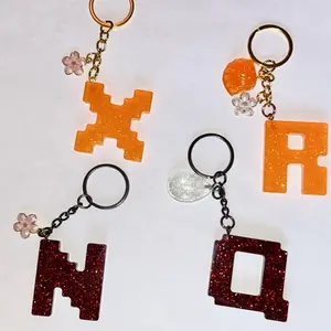 Glitter Alphabet Keychains - X, R, N, Q - Decorative Keychains with Floral and Glitter Details - Perfect for Gifts and Personalization