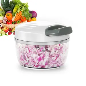 Manual Food Processor Vegetable Chopper 2.3 Cup Small Mini Hand Pull String Onion Chopper Garlic Mincer Cutter with 3 Stainless Steel Blades Fruit Kitchen Utensils