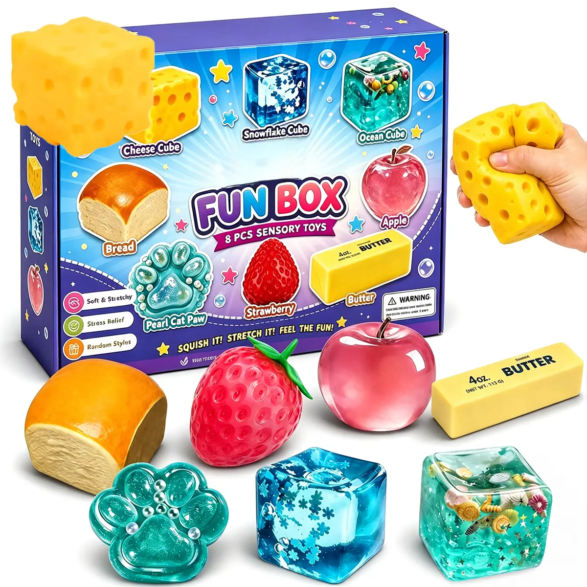 8-Piece Mystery Squishies Toys Box Set, Soft Slow-Rising Malt Sugar Squeeze Fidget Sensory Toys for Relaxation, Suitable for Teens & Adults, Ideal Holiday Party Favor Gift