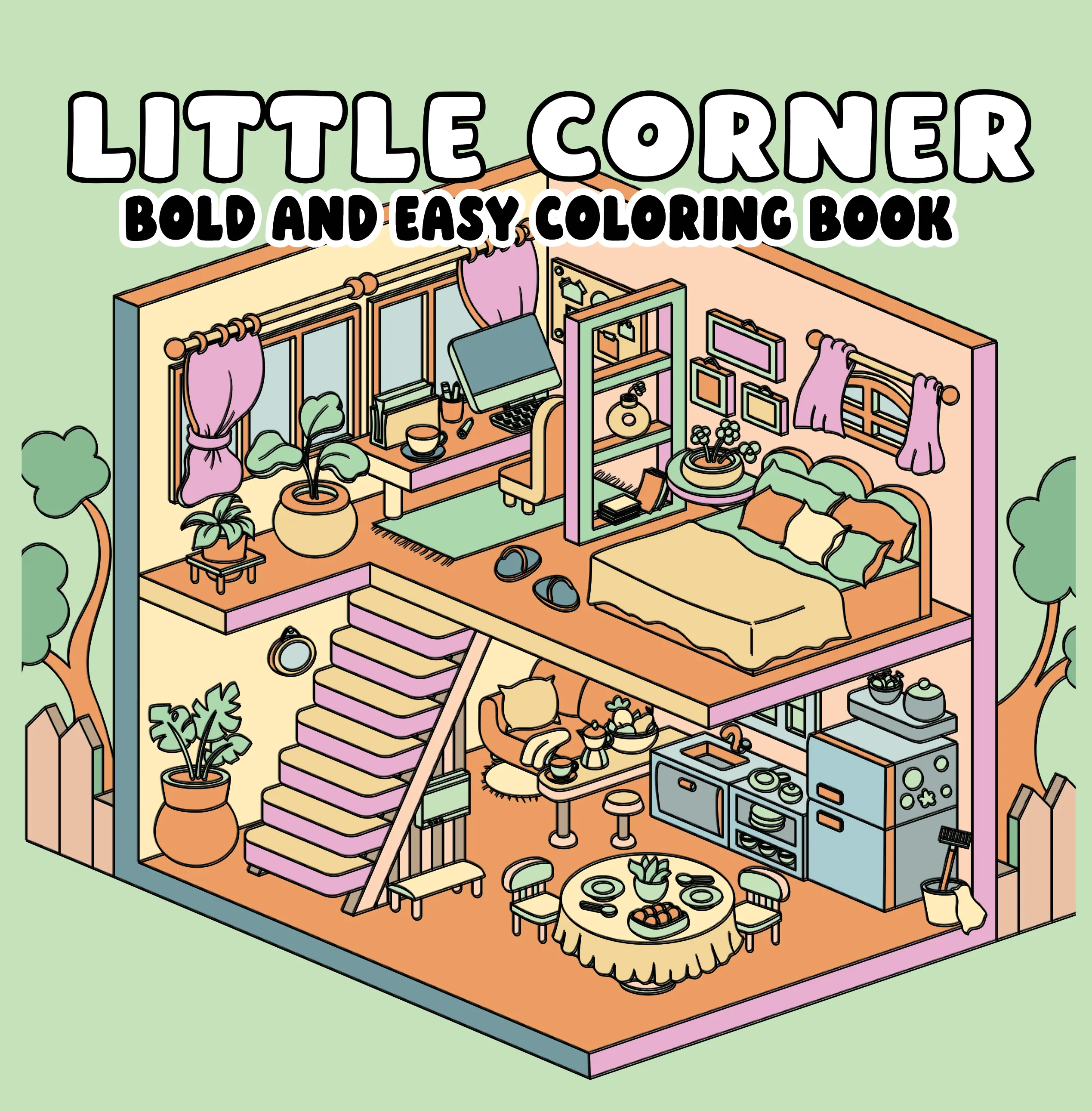 Thick Hand-Drawn Kids' Coloring Book - Bold English Children's Literature & Art Book, Easy-to-Use, Spacious Illustrations, Creative Space, Ideal for Bedrooms, Kitchens, Art for Kids & Gift Ideas