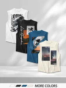 Men's 4-Pack Los Angeles Palm Tree Sleeveless Tank Top, Summer Tropical Beach City Graphic Tee, Vintage Streetwear Casual Top for Summer Outfit, Beach Vacation, LA Trip #tiktokmademebuyit