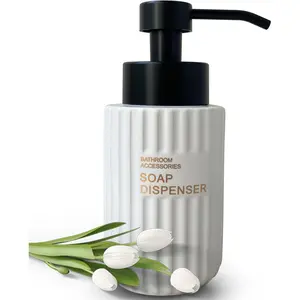 11.5 Oz Foaming Soap Dispenser for,Foam Soap Dispenser,Refillable Foam Pump Bottle,Black Foaming Hand Pump Dispenser (White Stripe)