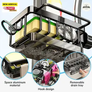 Kitchen Sink Faucet Storage Rack, 2024 New Faucet Dishwashing Sponge Rack Kitchen, Multi-Function Storage Rack for 0.7-1.1 Inch Round Water Pipes (Silver)