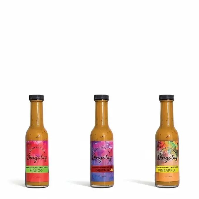 Dingolay Best Hot Sauce Variety Pack of 3 includes Mango & Pineapple Gourmet, Original Sauce All Natural Gluten free, Vegan, Chilli, Scotch Bonnet Pepper Sauce, Best for Taco, Meat & Vegetables | 5 oz