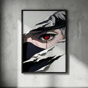 [Sale Up To 40%, Unframed] Kakashi Sharingan Poster, Dojutsu Icons Wall Art, Naruto Fan Gift Print, Retro Hatake Decor, Copy Ninja Gift Art