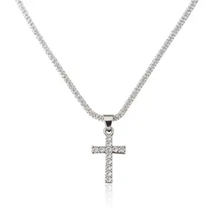 Silver Cross Pendant Necklace, Cubic Zirconia Tennis Chain Cross Necklace, Minimalist Delicate Necklace for Women, Hypoallergenic Everyday Jewelry Gift