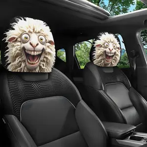 2pcs Crazy Sheep Print Car Headrest Covers, Easy Install and Wash, Perfect for Self-Drive Travel, Party Decoration, Christmas Halloween Decor, Car Ornament, Car Interior Accessory