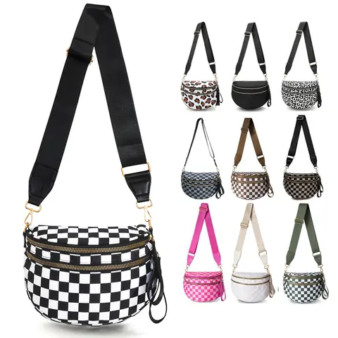 Women's Checkered Plaid Crossbody Bum Bag - Nylon Waist Wallet with Adjustable Strap, Large Capacity for Essentials, 30+ Colors, Ideal for Parties, Women's Bags & Accessories, Checkered Bum Bag, Bags For Women