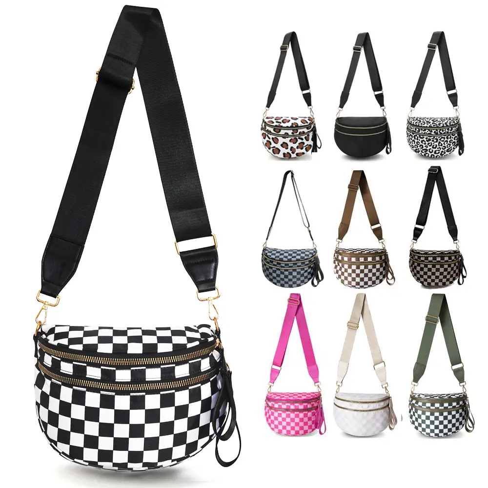 Black and White Checkered Nylon Bum Bag Plus Size Friendly Fanny Pack - Spacious Design for Essentials - MORE COLORS! great gift belt bags crossbody