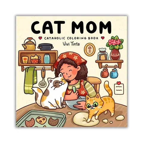 Catholic Adult Coloring Book - Unisex English Paperback, Single-Sided Mischievous Feline Art, Cute Illustrations, Stress Relief Tool for Family, Ideal Gift for Besties