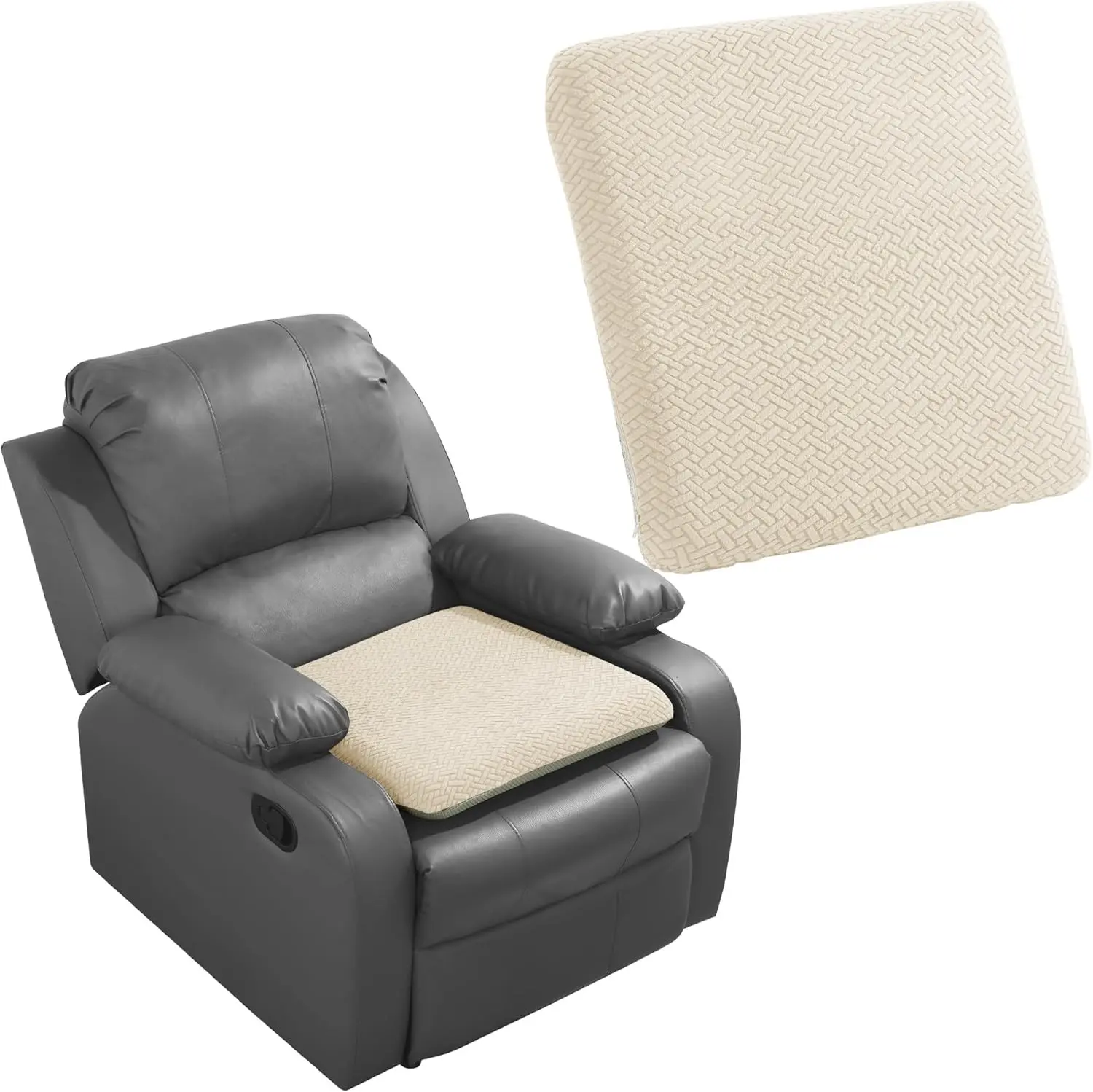 Tufted Furry Recliner Seat Cushion for Elderly Foam Curved Edge Large Square Seat Cushion for Recliner Chair, Floor Pillow, Office Chair, Car, No Pressure on Thighs(Beige)