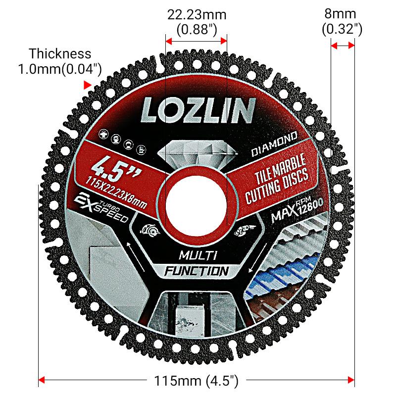 LOZLIN 4.5-Inch Multi-Material Diamond Cutting Discs for Angle Grinder, Ultra-Thin Dry Blades for Wood, Tile, Ceramic, Marble, Granite, Stone & Metal LOZLIN 4.5-Inch Multi-Material Diamond Cutting Discs for Angle Grinder, Ultra-Thin Dry Blades for Wood, Tile, Ceramic, Marble, Granite, Stone & Metal