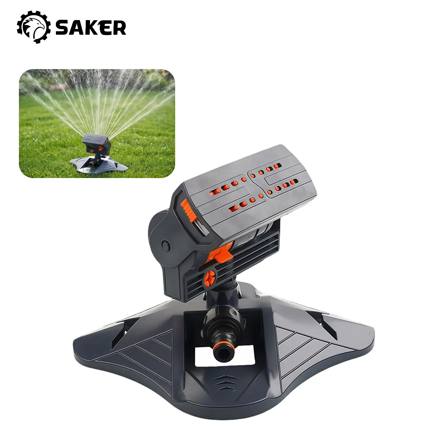 Saker 16-Hole Garden Sprinkler Head (2/3/4 Pack) - 180° Rotating Automatic Irrigation Device, Adjustable Spray System, No Electricity, Easy Installation for Lawn Maintenance