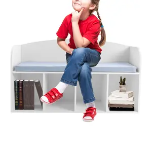 Bookshelf with Reading Nook, Book Display Case with Soft Cushion, Storage Bench with Book Rack, Low Square Book Cabinet, for Living Room Bedroom Decor Books