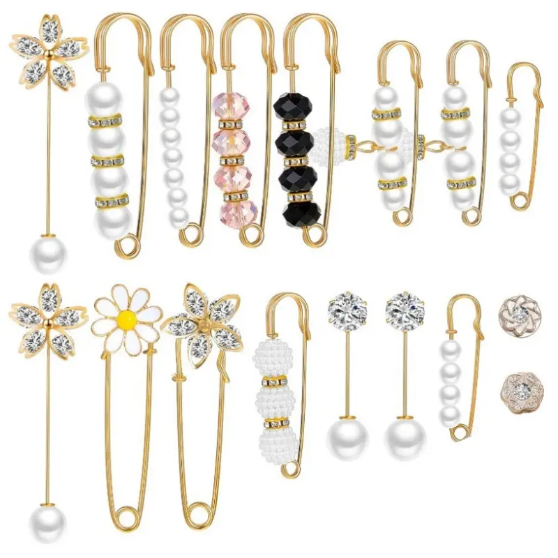 17Pcs/Set Pearl Brooch Pins,Sweater Shawl Clips,Faux Pearl Rhinestones Collar Safety Pin for Women Clothing Dresses Decoration Accessories,Christmas Party Gifts,Hand Tools Kits