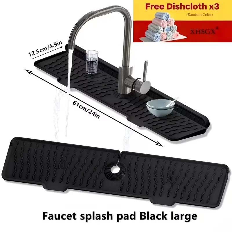 Heat-resistant, foldable, and easy-draining splash mat; suitable for bathroom and kitchen countertop organization.