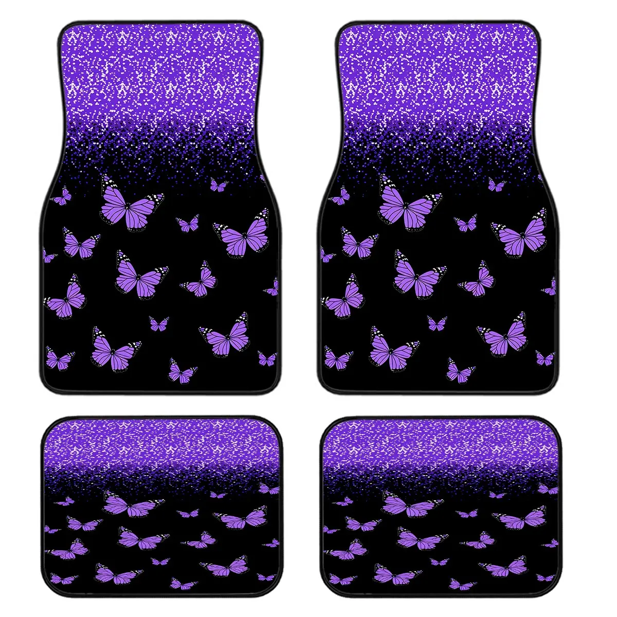 4-Piece Gradient Butterfly Print Car Floor Mats, Universal Fit for All Vehicles, Stylish Interior Decor, Easy Clean, Comfortable & Protective, Car Mats Set, Automotive Floor Mats
