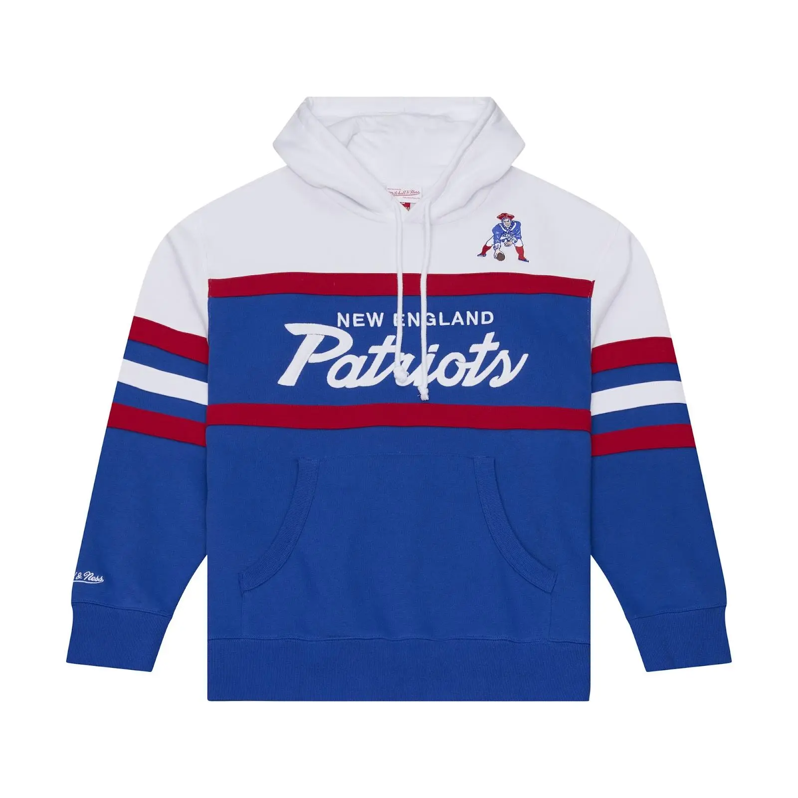 New England Patriots Royal Head Coach Hoodie NFL Throwback Sweatshirt Fleece Vintage Fan Gear Mitchell & Ness