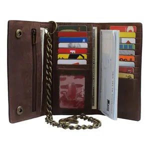 Long Style Vintage Leather RFID Blocking Tri-fold Wallet slim men