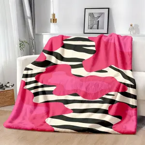 Zebra Stripe Bright Pink Abstract Flannel Blanket Soft AntiWrinkle AllSeason Throw, Cozy Dorm Room Decor, Perfect Gift For Mothers Day, Fathers Day,, Cute Blanket, Dormitory Access